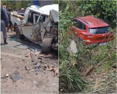 Colisão entre L200 e carro de passeio deixa feridos na BR-402, em Morros