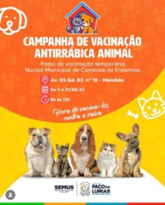 Campanha de Vacinação Antirrábica Animal vai continuar durante todo mês de agosto em Paço do Lumiar