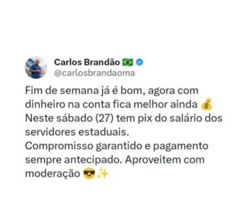 Brandão anuncia pagamento antecipado de setembro aos servidores do Maranhão