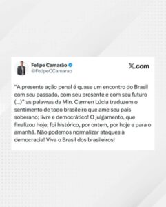 Felipe Camarão comemora condenação de Bolsonaro e destaca defesa da democracia