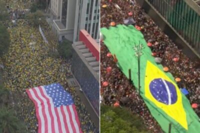 Após bandeira dos EUA, esquerda exibe a do Brasil na Avenida Paulista