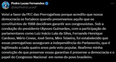 Pedro Lucas explica voto a favor da PEC da Blindagem