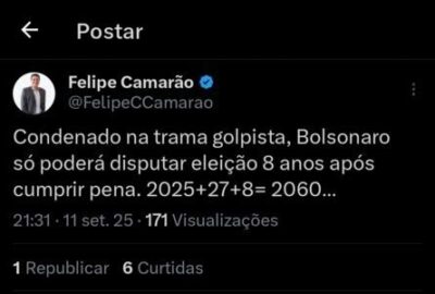 Após condenação, Felipe Camarão projeta inelegibilidade de Bolsonaro até 2060