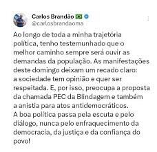 Brandão critica PEC da Blindagem e anistia a atos antidemocráticos