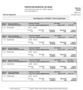 Agentes administrativos fantasmas recebem supersalários de R$ 20, 25 e 30 mil, duas vezes ao mês, na Folha de Pagamento da prefeitura de Arari