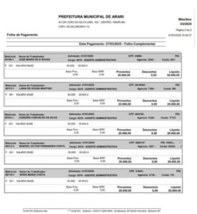 Agentes administrativos fantasmas recebem supersalários de R$ 20, 25 e 30 mil, duas vezes ao mês, na Folha de Pagamento da prefeitura de Arari