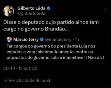 Márcio Jerry mantém cargos no governo Brandão mesmo fazendo oposição