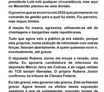 Brandão reage a áudios e acusa dinistas de ‘chantagens e barganhas nada republicanas’