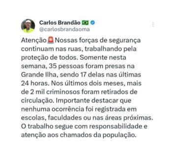 Brandão informa reforço das operações de segurança pública e amplia número de prisões