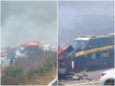 URGENTE! Acidente de grandes proporções na BR-135 envolve viatura da PRF, deixa várias carretas e carros destruídos e pessoas feridas