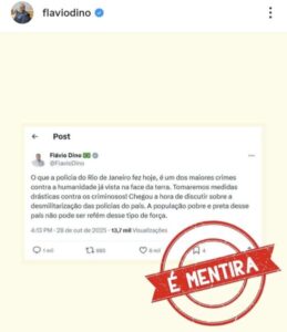 Dino desmente postagem criticando operação realizada pela Polícia do Rio de Janeiro