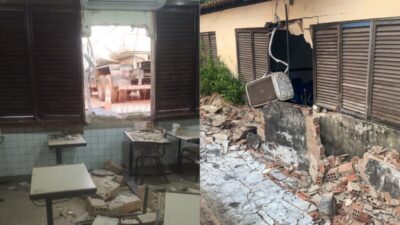 VÍDEO: Motorista tenta fazer manobra e caminhão atinge muro de escola pública em Pindaré-Mirim