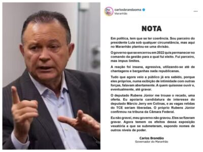 “Eu não gravei, meu governo não gravou; eles se fizeram gravar”, diz Brandão