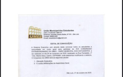 EDITAL DE CONVOCAÇÃO — XVII Congresso Extraordinário da UMES – Gazeta do Maranhão