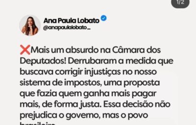 Ana Paula Lobato critica derrubada da MP do IOF: ‘decisão prejudica o povo’