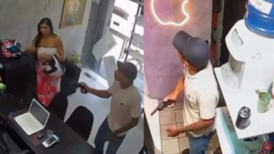 Câmeras registram momento em que policial penal é baleado durante assalto em loja no Cohatrac
