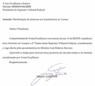 Fux pede para deixar Primeira Turma do STF