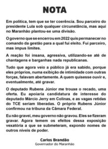 Brandão confirma “oferta” apresentada por Rubens Júnior