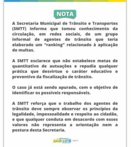 SMTT investiga “Ranking de Multas” criado por agentes de trânsito em São Luís