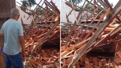 Garagem desaba e por pouco não termina em tragédia