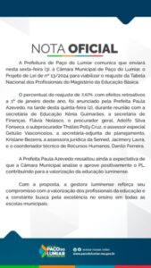 Mesmo com piso acima do nacional, Prefeitura de Paço do Lumiar propõe novo reajuste aos profissionais da Educação