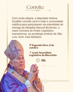 Dom José Belisário receberá a Medalha Manuel Beckman em solenidade na Alema