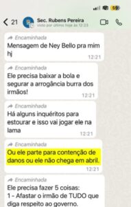 Yglésio apresenta áudios e prints de Dinistas pressionando Brandão por acordos eleitorais