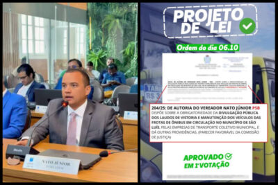 Projeto de Lei de Nato Júnior garante transparência nos laudos de vistoria dos ônibus em São Luís é aprovado em primeira votação