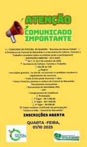 Prefeitura de Central do Maranhão abre inscrições para concurso de pintura “Retratos da Nossa Cidade”