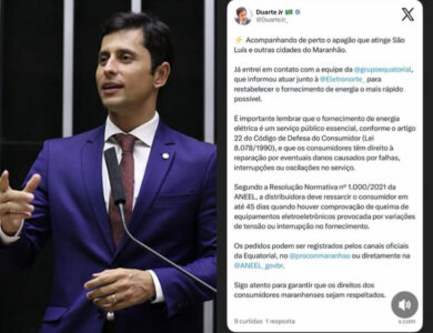 Duarte Júnior cobra indenização aos consumidores por quedas de energia no Maranhão