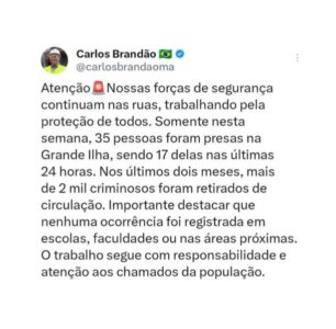 Brandão informa reforço das operações de segurança pública e amplia número de prisões