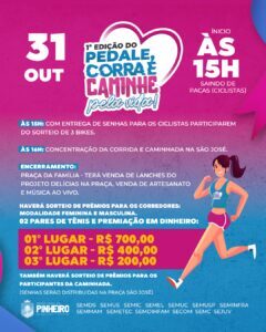 Prefeitura de Pinheiro promove 1ª edição do “Pedale, Corra e Caminhe pela Vida” sexta-feira (31)