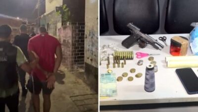 Homem é preso com arma da Polícia Militar e drogas no bairro da Liberdade, em São Luís