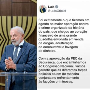 Lula se manifesta sobre megaoperação policial no Rio e defende ação coordenada contra o crime organizado