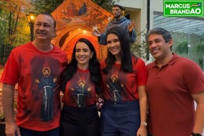 Marcus Brandão acompanhado da esposa, Audreia Noleto participou da celebração da missa em louvor à São Francisco de Assis