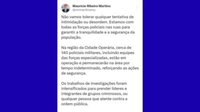Secretário garante reforço após ataque a tiros na Cidade OperáriaCentral de Noticias Brasil