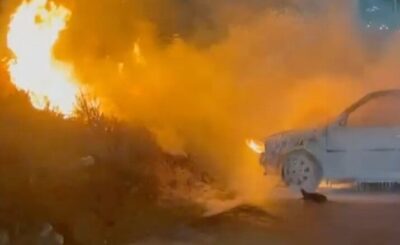 Bombeiros controlam incêndio na Litorânea; fogo em carro se espalhou para vegetação