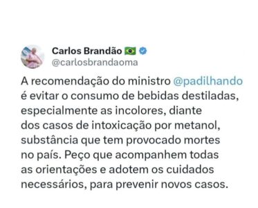 Brandão recomenda que maranhenses também evitem bebidas destiladas