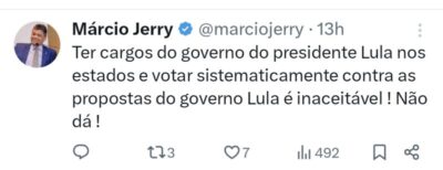 Márcio Jerry considera inaceitável deputados terem cargos em um governo e votar contra o mesmo