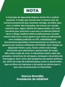 Em resposta pública, Marcus Brandão fala em achaques, ameaças e prática de chantagens
