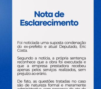 Direito de Resposta do Deputado Eric Costa sobre a matéria intitulada: “Deputado Eric Costa pode ter os direitos políticos suspensos por 8 anos. Entenda”.