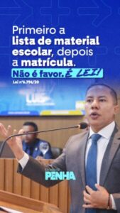 Projeto de Penha define prazo para divulgação de listas de material escolar