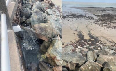 Esgoto despejado na praia da Ponta d’Areia causa mau cheiro em São Luís