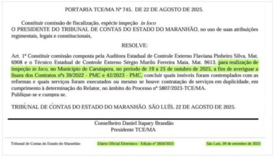 TCE/MA investiga irregularidades em contratos de obras da Prefeitura de Carutapera