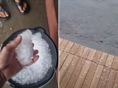 Chuva de granizo surpreende moradores de Riachão, no Sul do Maranhão