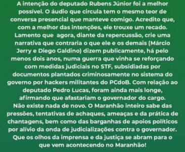 AINDA TEM MAIS ÁUDIOS NA PROGRAMAÇÃO QUE EXPLODE O DINISMO ? MARCUS BRANDÃO REAFIRMA  CONVERSA E RECADO QUE RUBENS JUNIOR TERIA TRAZIDO DE FLÁVIO DINO E DIZ QUE COM O DEPUTADO PEDRO LUCAS CHEGARAM A AFIRMAR QUE IRIAM RETIRAR BRANDÃO DO GOVERNO