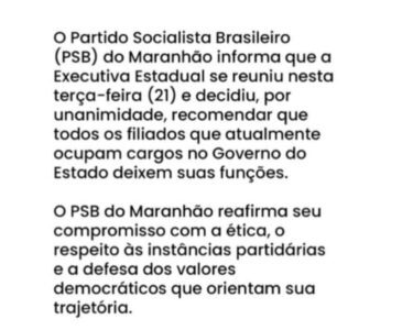 PSB oficializa saída do governo Brandão
