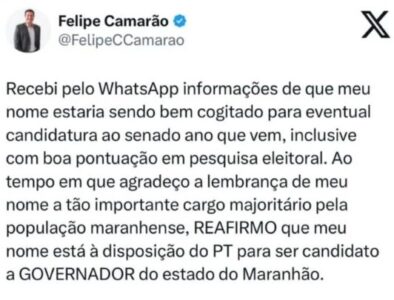 Felipe Camarão reafirma candidatura ao governo do Maranhão após pesquisa com seu nome para o Senado