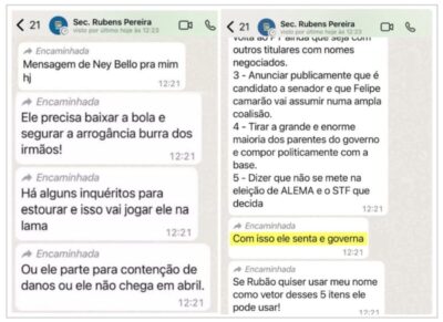 Prints mostram que Des. federal Ney Bello definiu “cinco mandamentos” para Brandão não ser afastado até abril de 2026