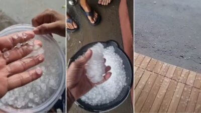 Chuva de granizo surpreende moradores de Riachão